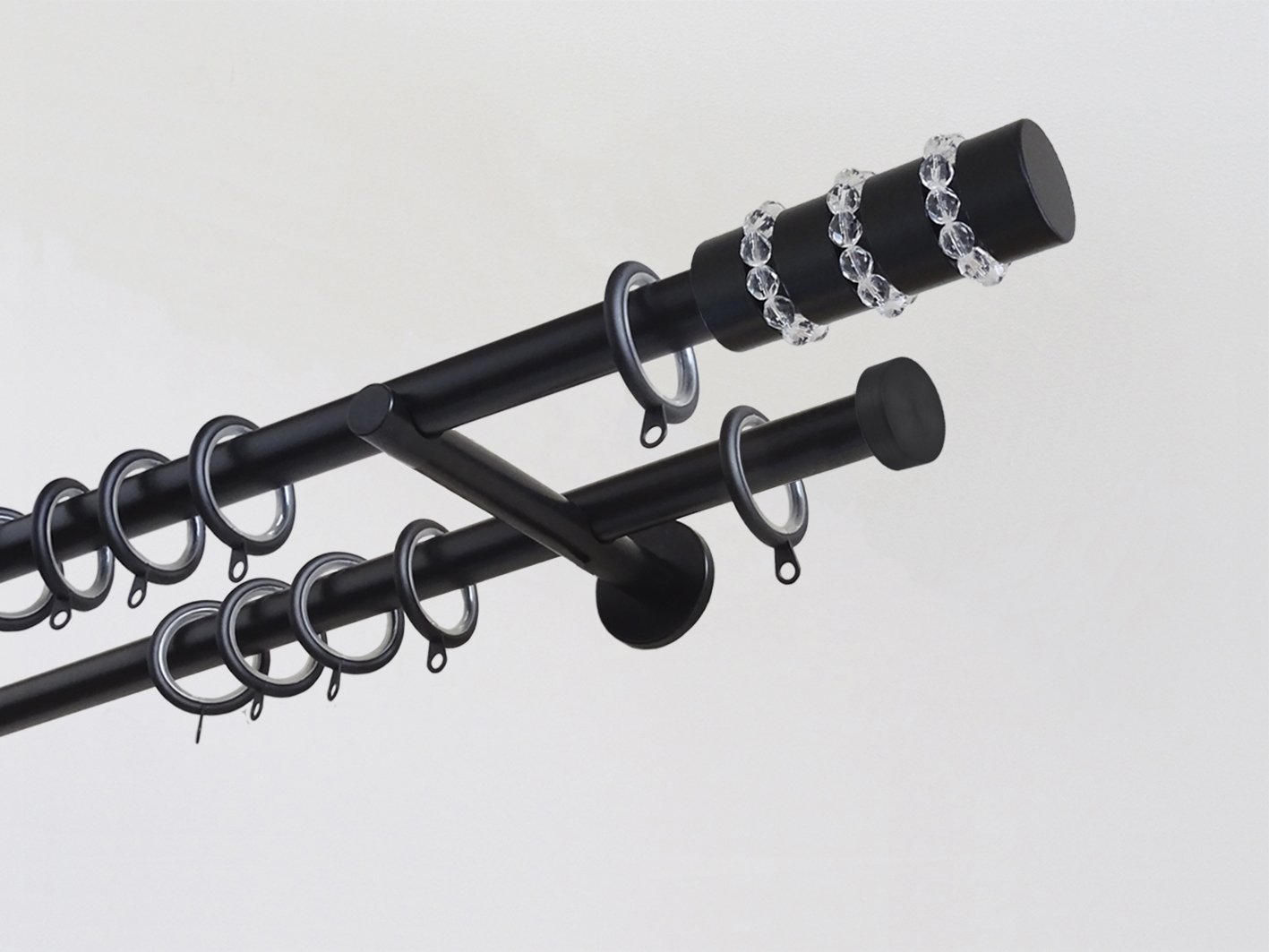 Walcot House | Designer black metal double curtain pole set with decorative glass bead finials