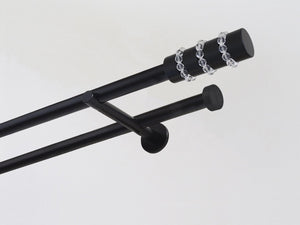 Walcot House | Designer black metal double curtain pole set with decorative glass bead finials
