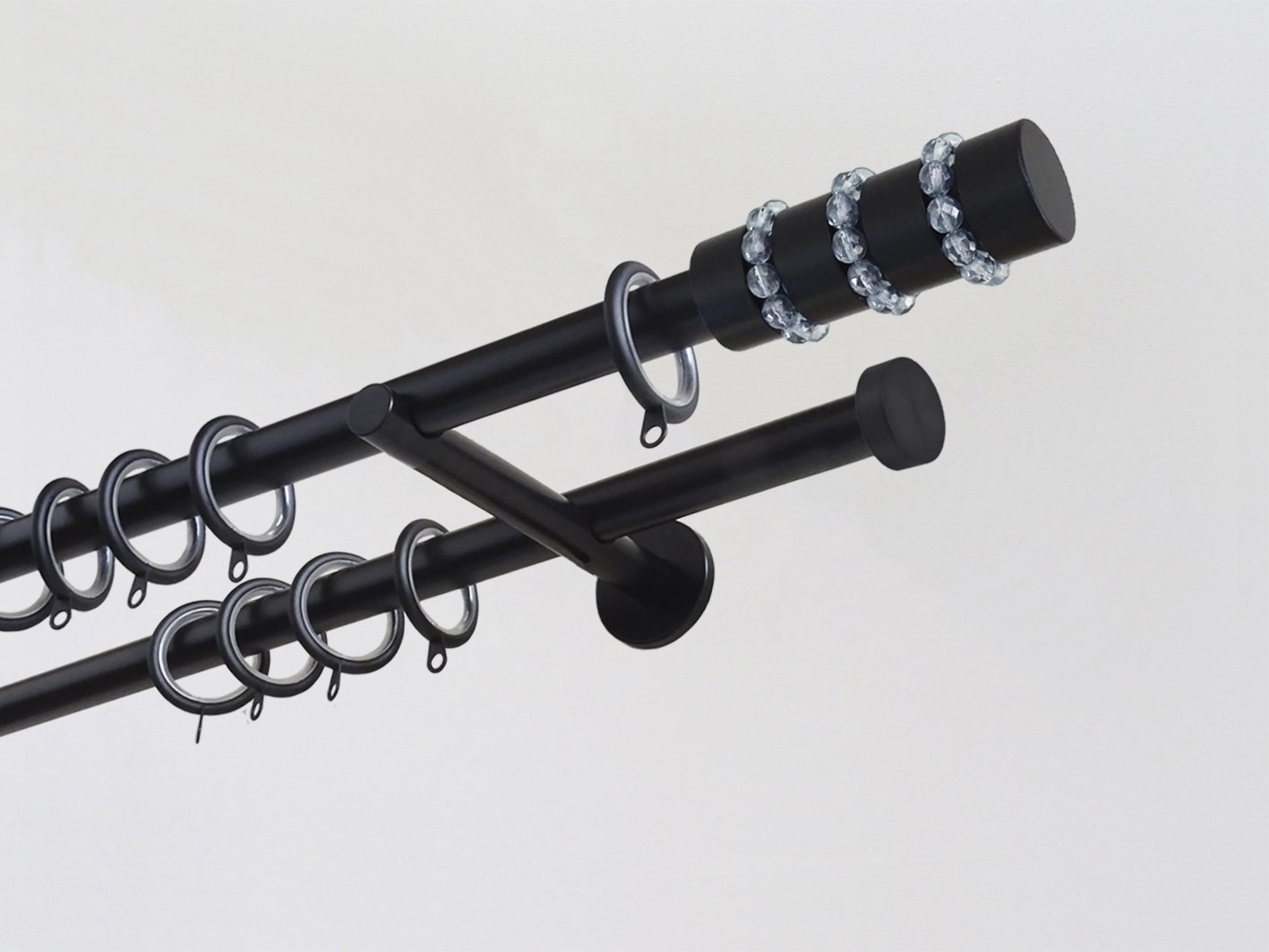 Walcot House | Designer black metal double curtain pole set with decorative coloured glass bead finials