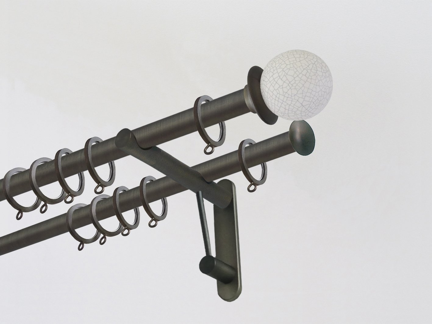 19mm brushed bronze double metal curtain pole with ceramic Crackle finials, skinny antique brass curtain pole, traditional, classic, modern