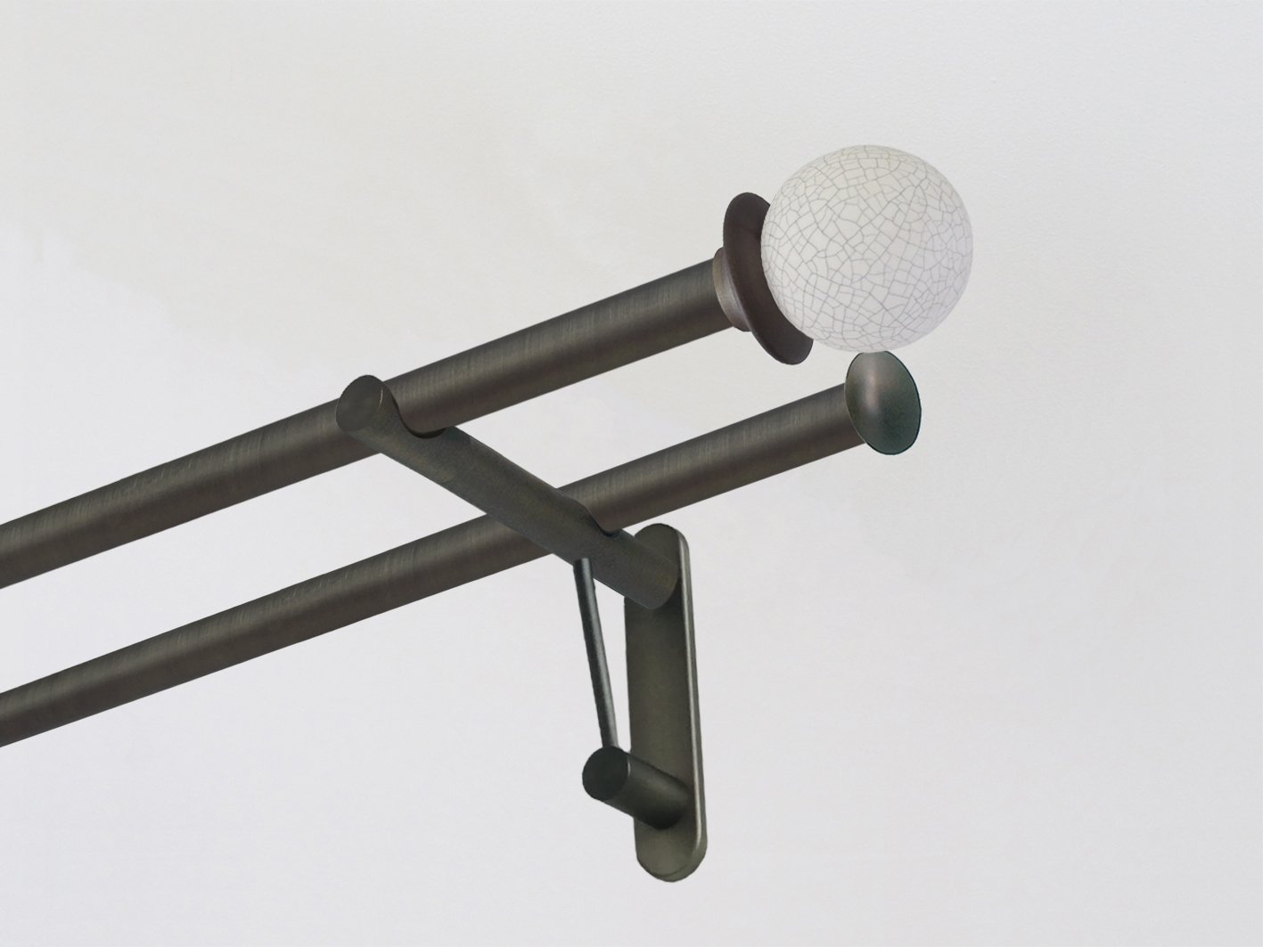 19mm brushed bronze double metal curtain pole with ceramic Crackle finials, skinny antique brass curtain pole, traditional, classic, modern