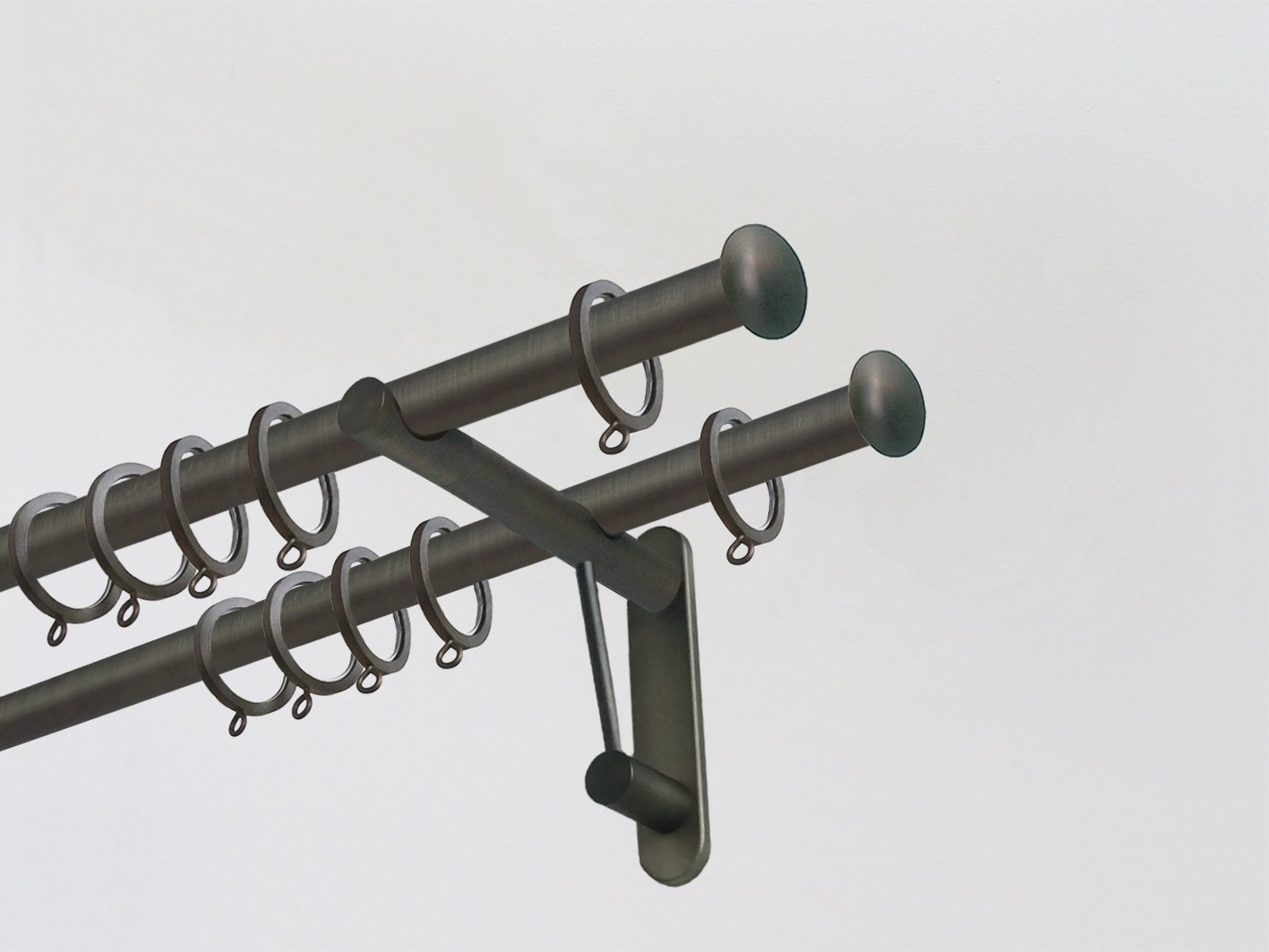 19mm dia. brushed bronze metal double curtain pole set with elliptical finials