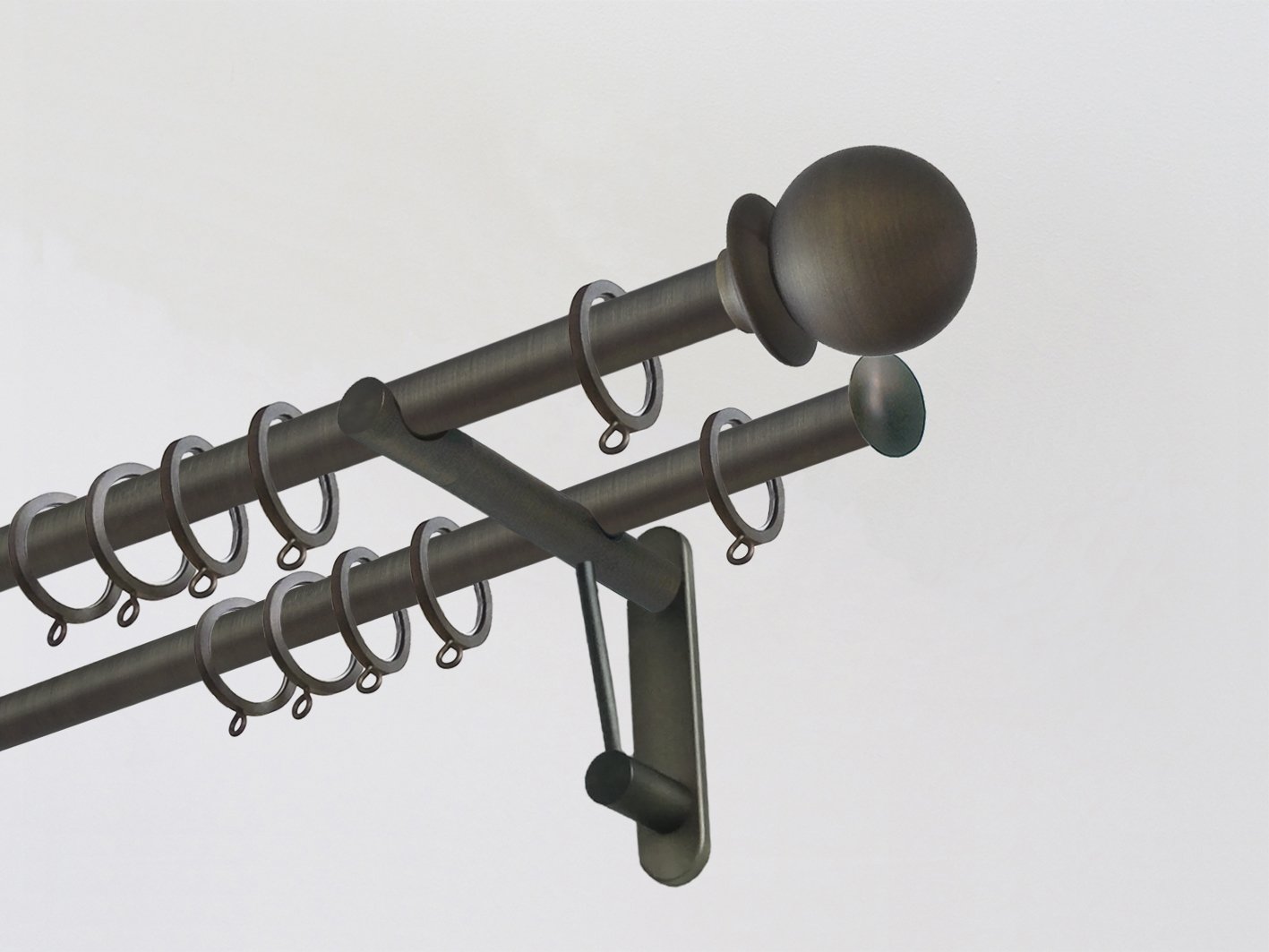 19mm diameter brushed bronze metal double  curtain pole set with metal ball finials, skinny antique brass curtain pole, traditional, classic, modern