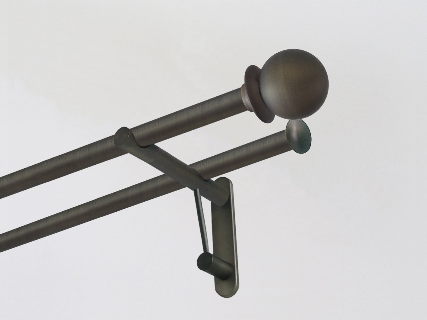 19mm diameter brushed bronze metal double  curtain pole set with metal ball finials, skinny antique brass curtain pole, traditional, classic, modern