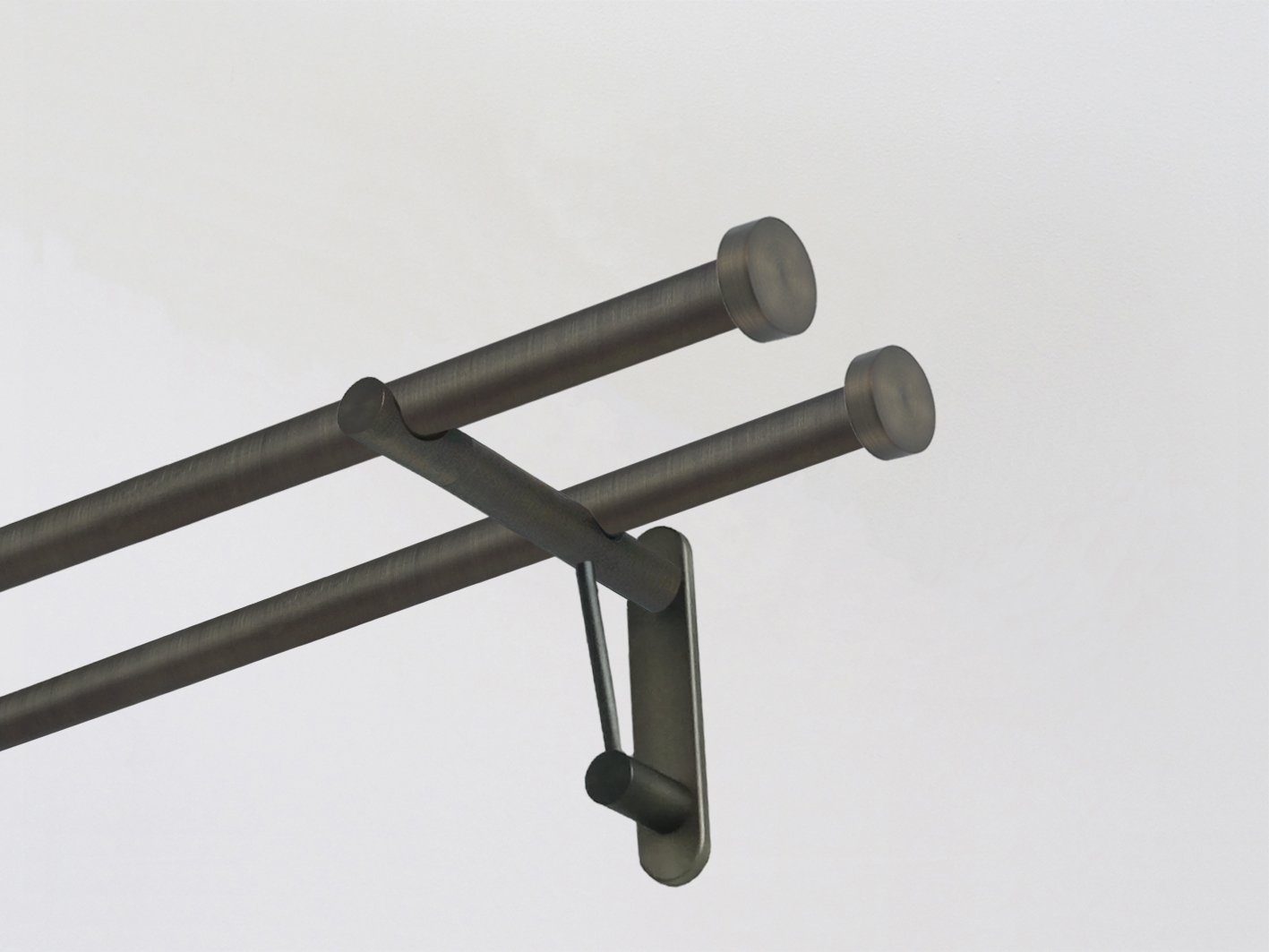 Walcot House | Designer brushed bronze metal double curtain pole set with clean and modern mini disc finials