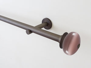19mm brushed bronze curtain pole set with glass moonstone finials in crocus pink