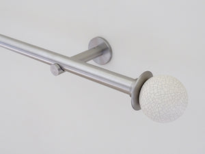 19mm diameter stainless steel curtain pole set with ceramic crackle finials, clear
