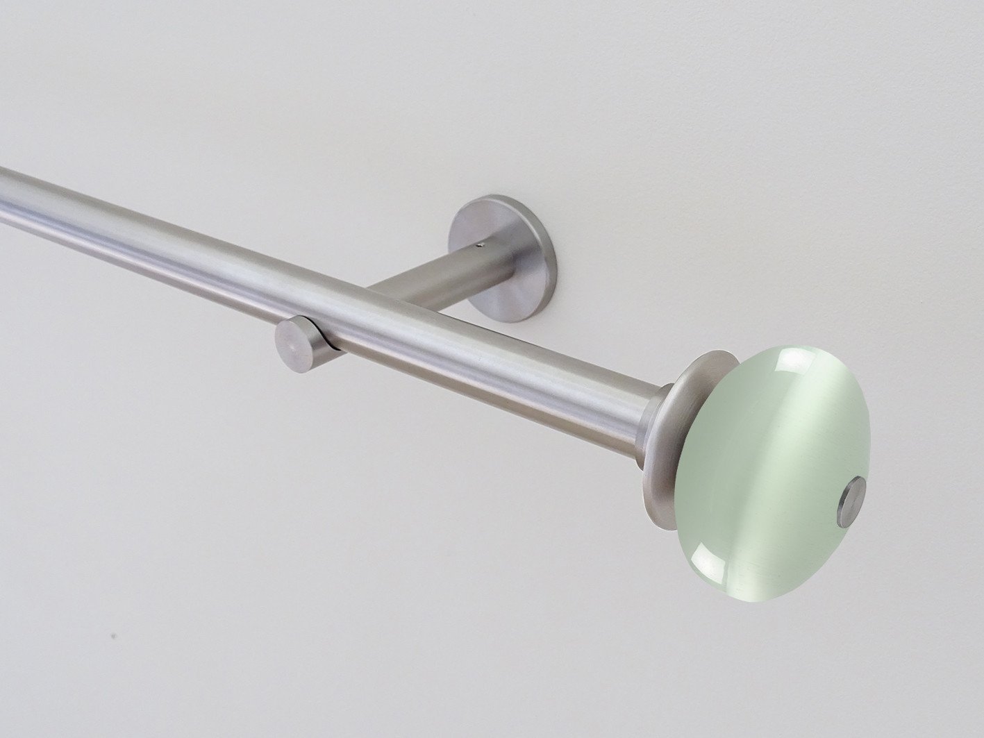 19mm stainless steel curtain pole set with glass moonstone finials in opal