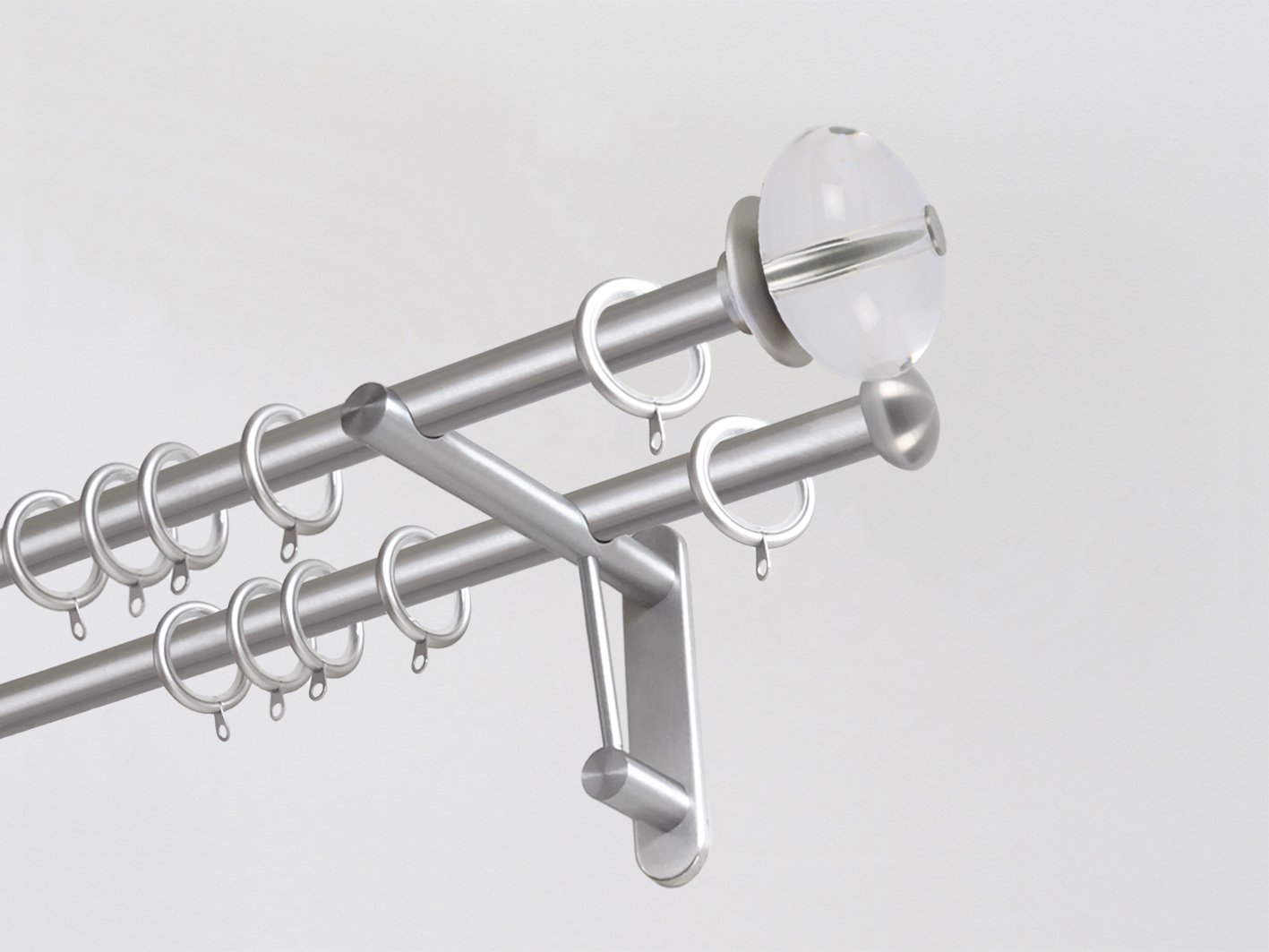 Walcot House | 19mm diameter stainless steel metal curtain pole with acrylic ellipse finials