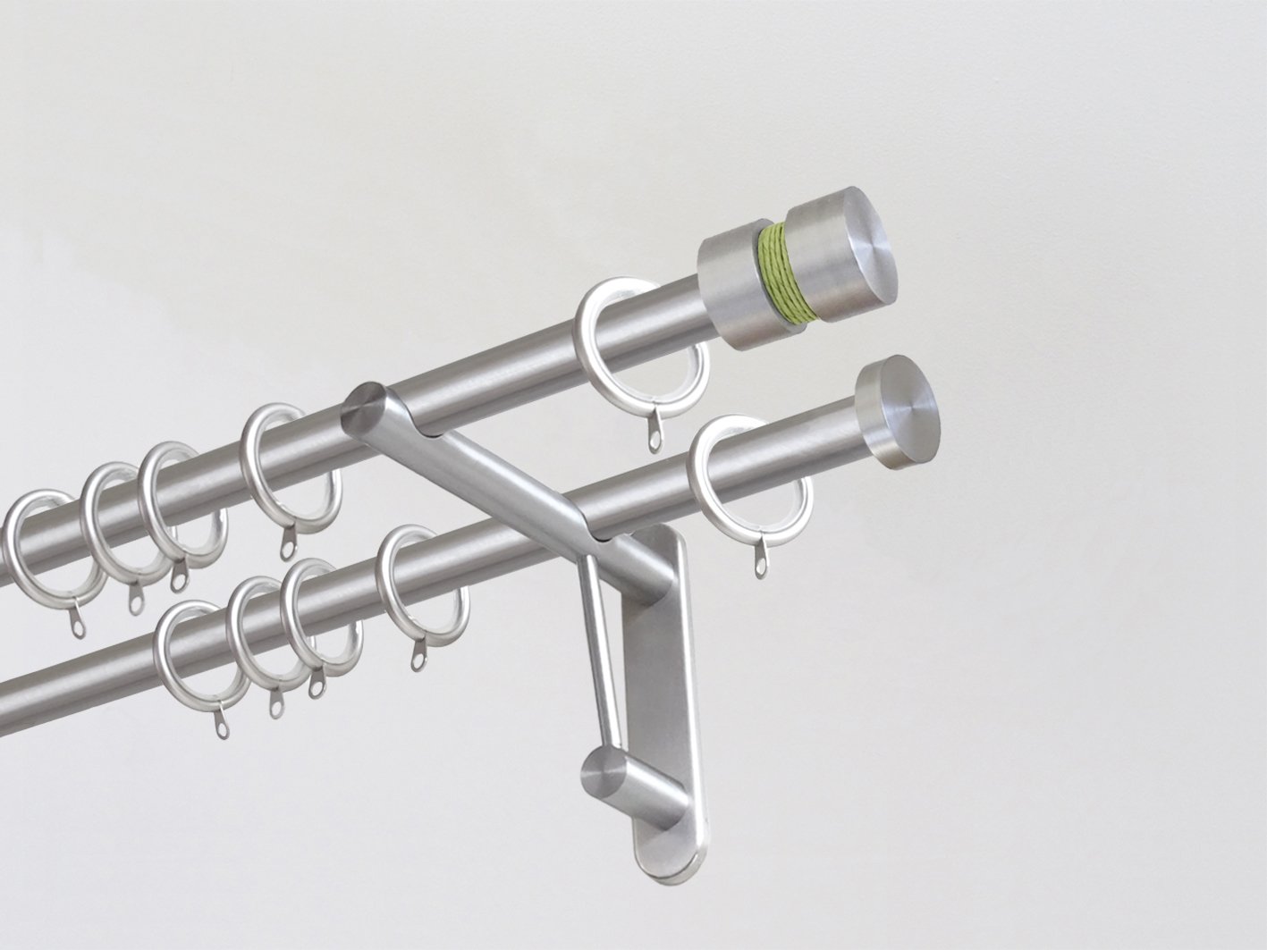 19mm diameter double stainless steel curtain pole duo system set with groove finials & avocado twine