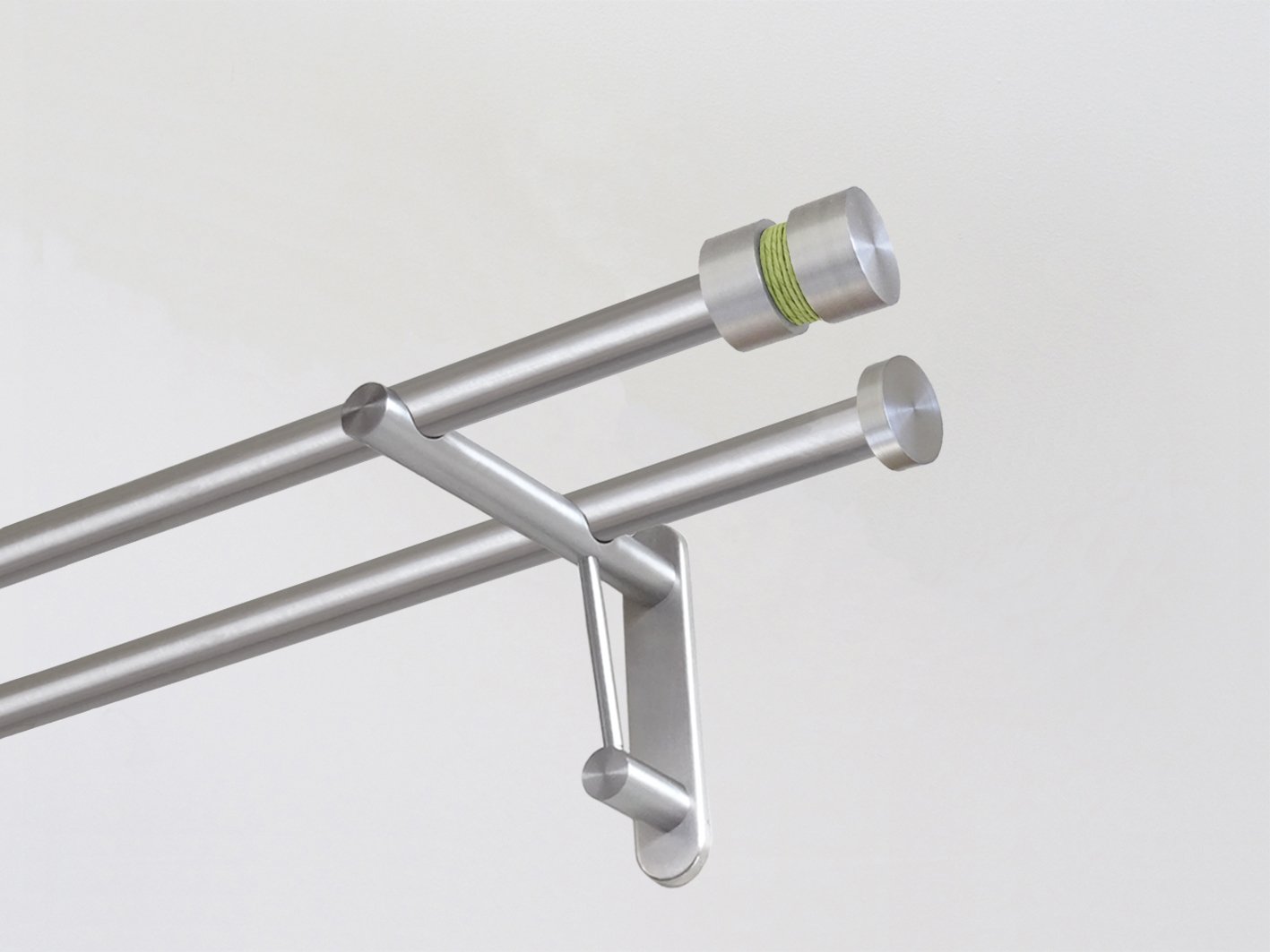 19mm diameter double stainless steel curtain pole duo system set with groove finials & avocado twine