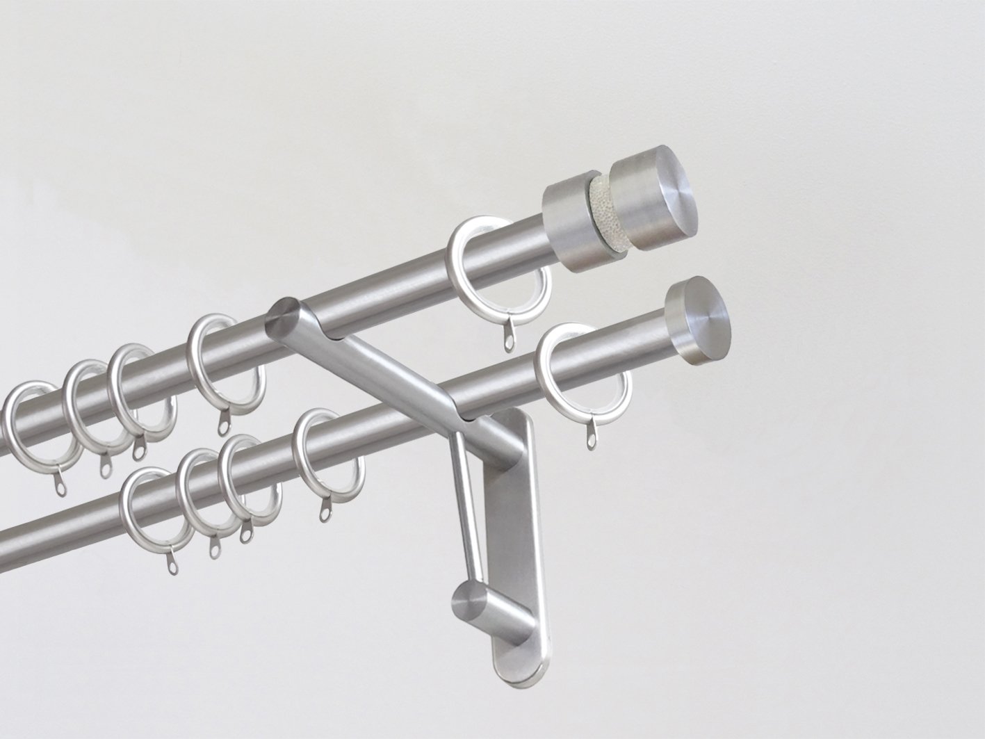 19mm dia. stainless steel double curtain pole set with neutral groove finials