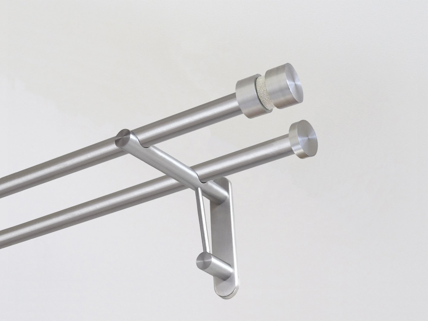 19mm dia. stainless steel double curtain pole set with neutral groove finials