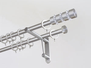 Walcot House | Designer stainless steel metal double curtain pole duo system set with decorative glass beaded finials