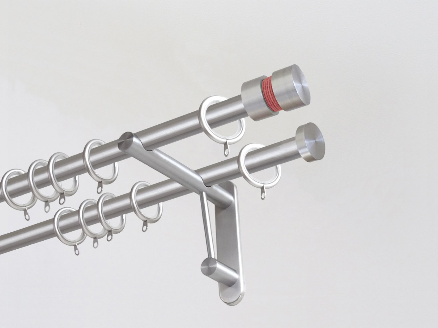 19mm diameter double stainless steel curtain pole duo system set with groove finials & coral twine