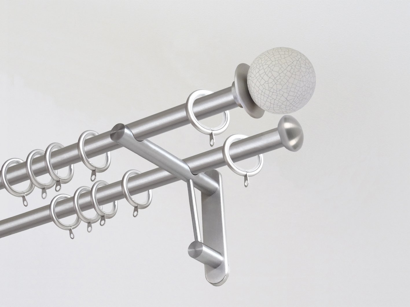 19mm diameter double stainless steel curtain pole duo system set with ceramic crackle finials