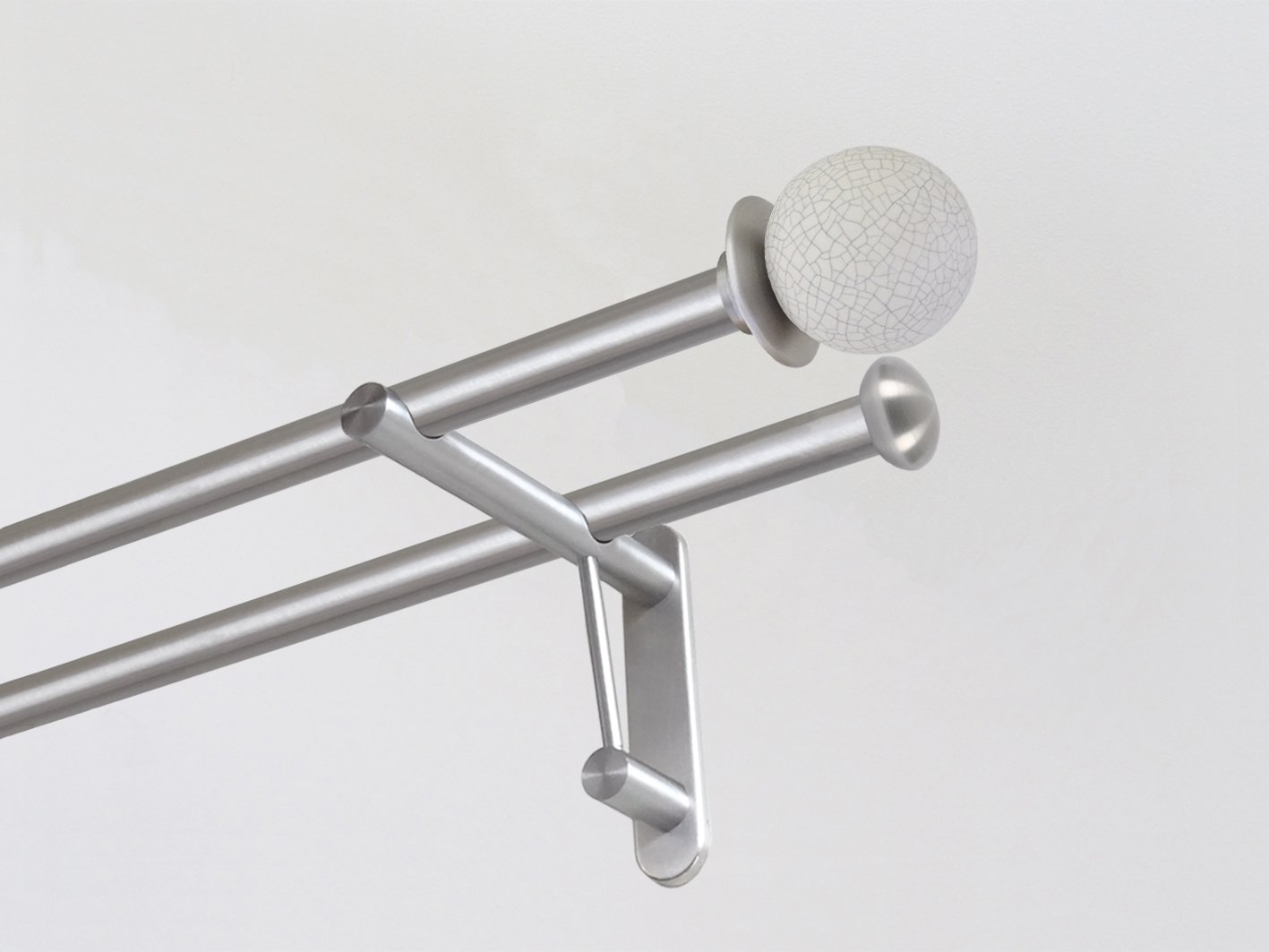 19mm diameter double stainless steel curtain pole duo system set with ceramic crackle finials
