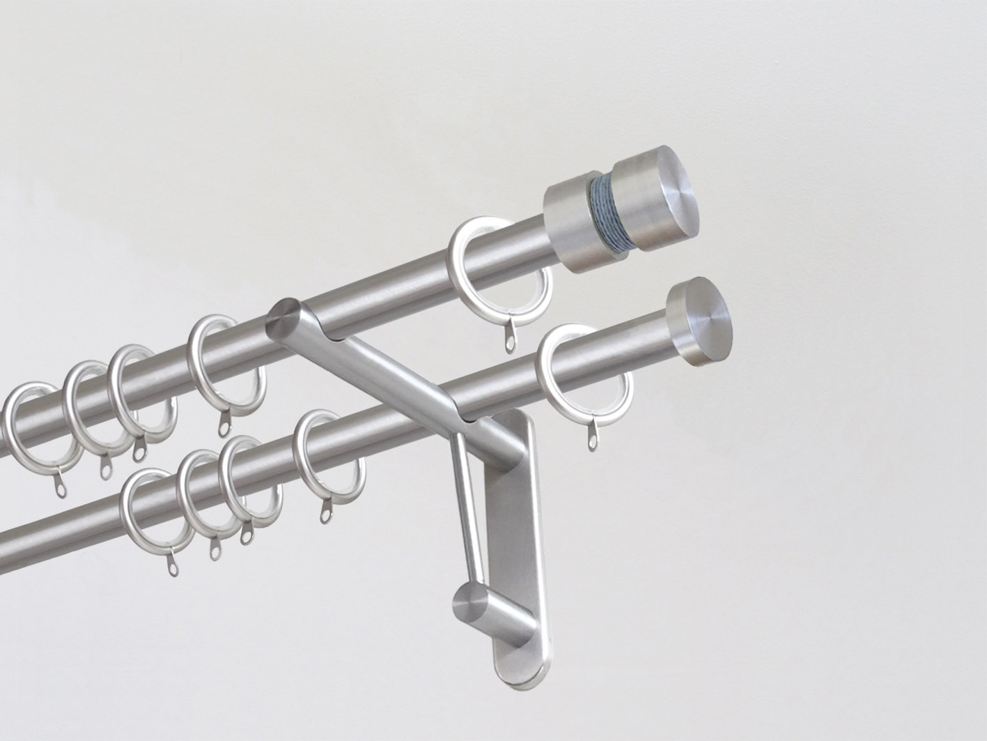 19mm diameter double stainless steel curtain pole duo system set with groove finials & mist twine