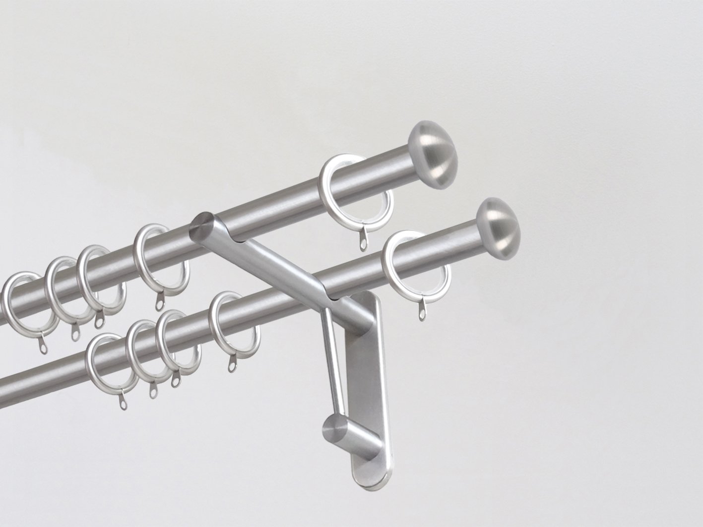 19mm diameter double stainless steel metal curtain pole duo system set with elliptical finials