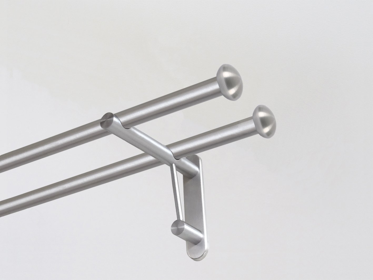 19mm diameter double stainless steel metal curtain pole duo system set with elliptical finials