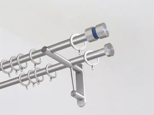 19mm diameter double stainless steel curtain pole duo system set with groove finials & lapis twine