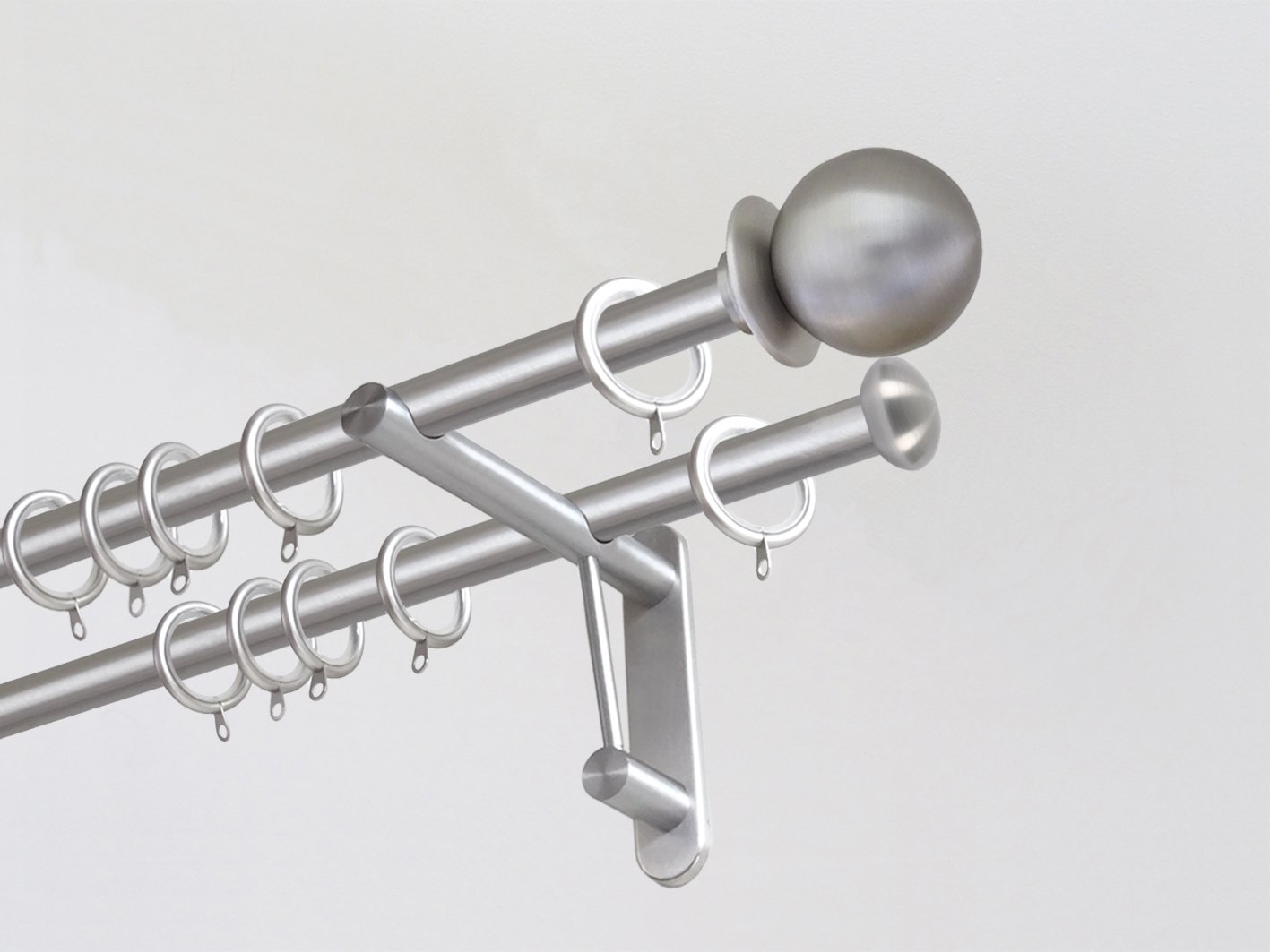 19mm dia. stainless steel double curtain pole set with metal ball finials