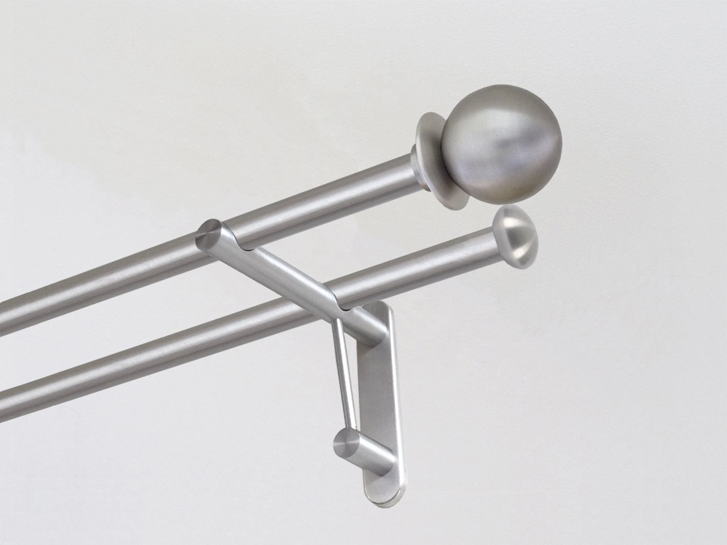 19mm dia. stainless steel double curtain pole set with metal ball finials