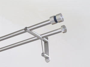 19mm diameter double stainless steel curtain pole duo system set with groove finials & lapis twine