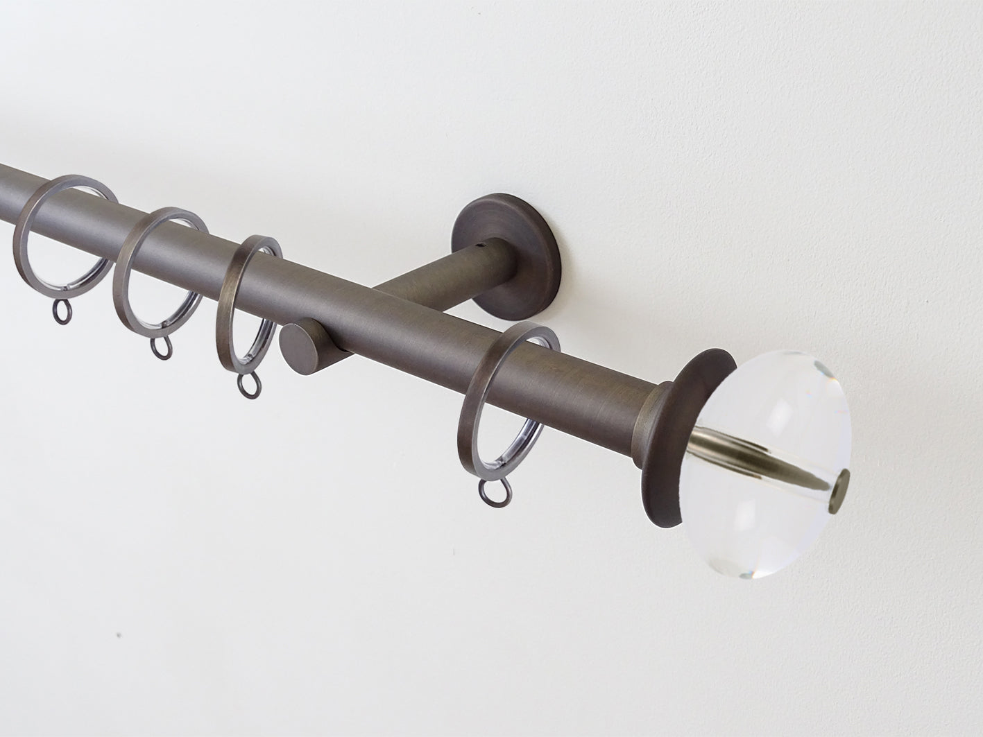 19mm dia. brushed bronze metal curtain pole set with acrylic ellipse finials