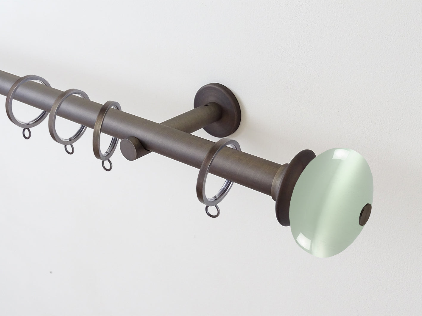 19mm dia. brushed bronze metal curtain pole set with glass moonstone finials