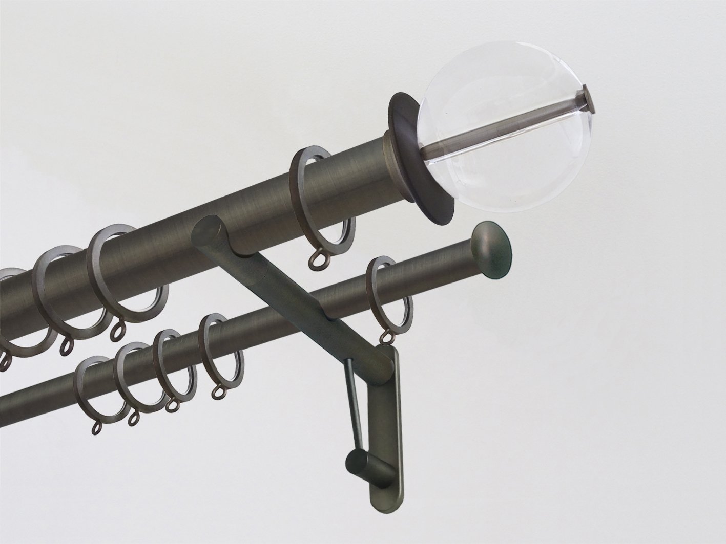 30mm brushed bronze double curtain pole collection with acrylic ball finials, antique brass curtain pole, traditional, classic, modern