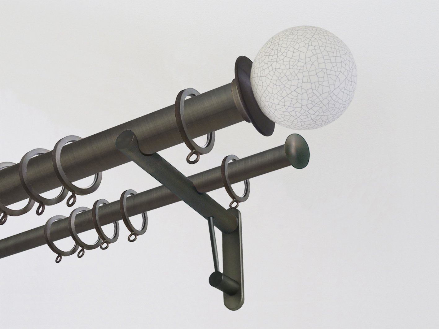 30mm brushed bronze double curtain pole collection with crackle finials, antique brass curtain pole, traditional, classic, modern