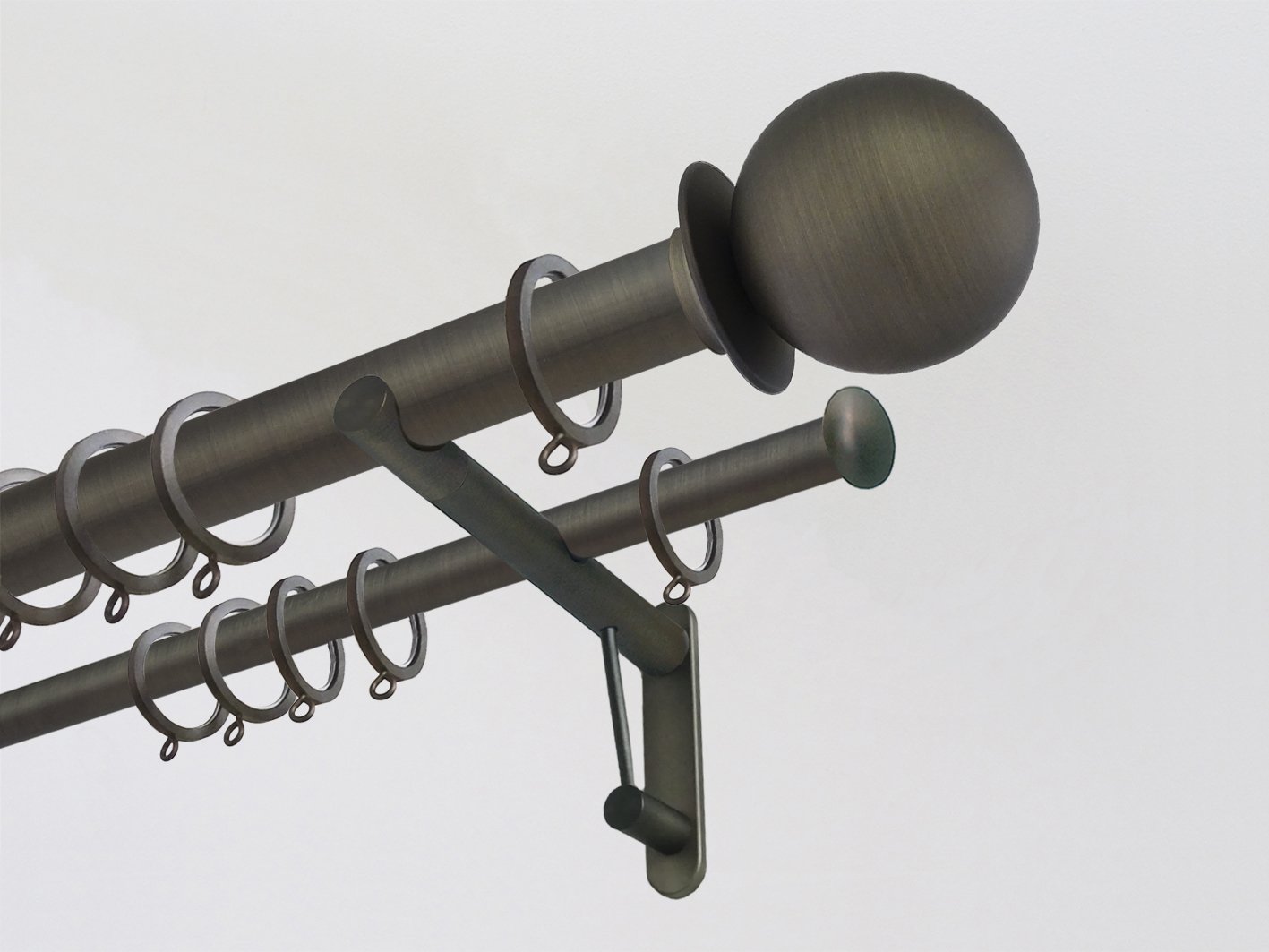 30mm brushed bronze double curtain pole duo system with bronze Ball finials, antique brass curtain pole, traditional, classic, modern