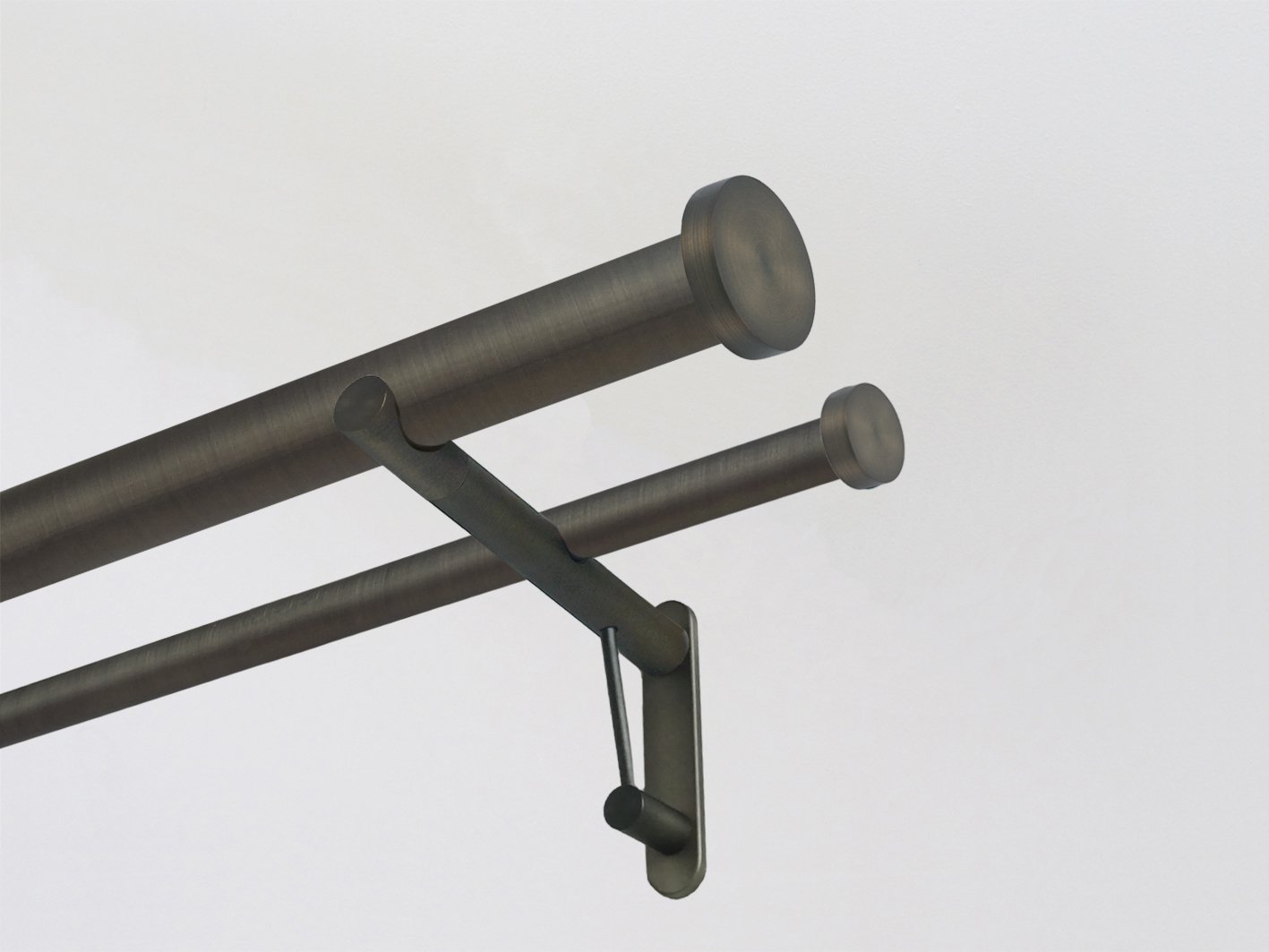 double 30mm antique brass curtain pole, traditional, classic, modern, Mini disc, cap end finials, 30mm diameter brushed bronze curtain pole