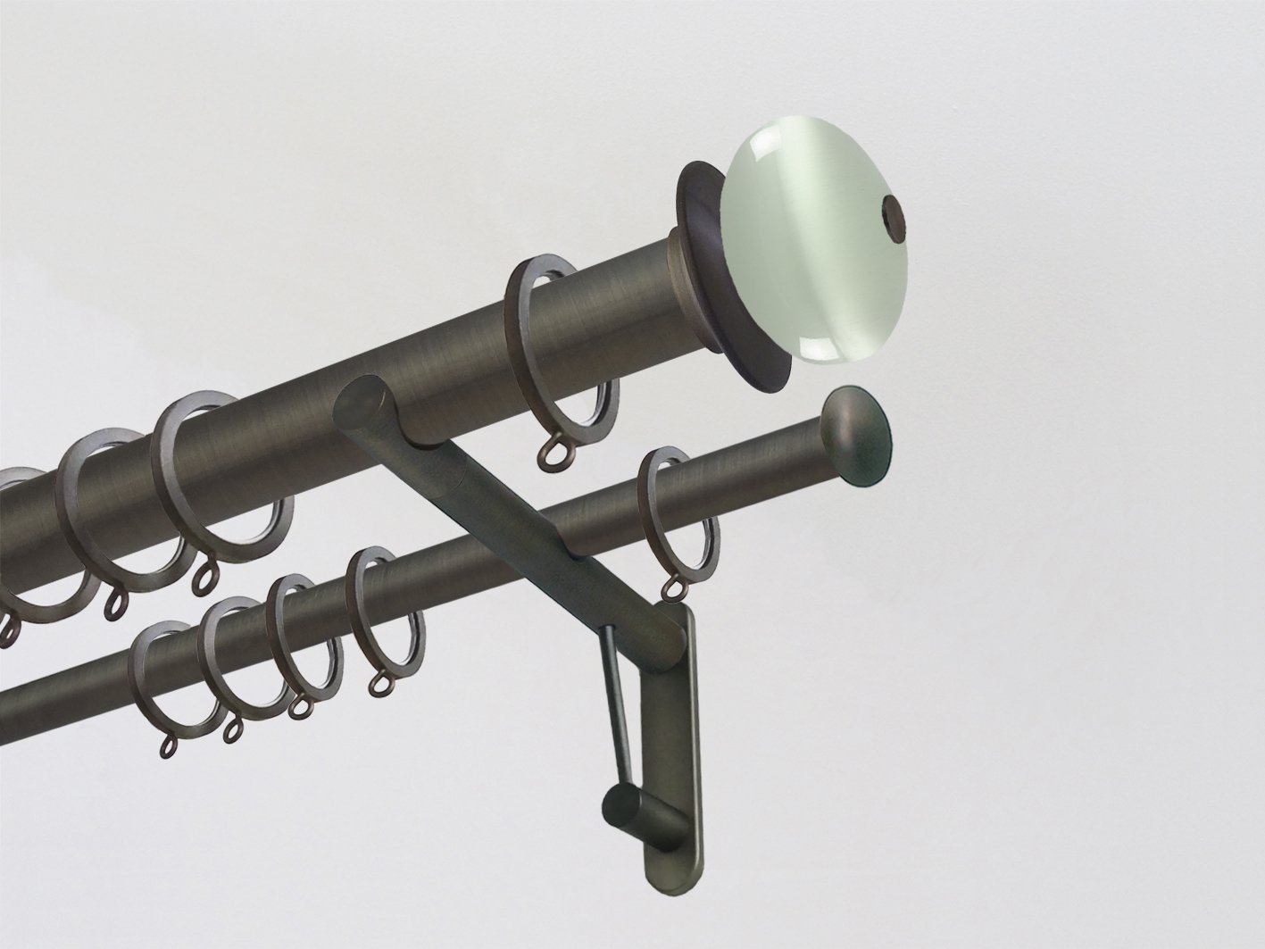 30mm diameter double brushed bronze curtain pole set with opal moonstone finials, antique brass curtain pole, traditional, classic, modern