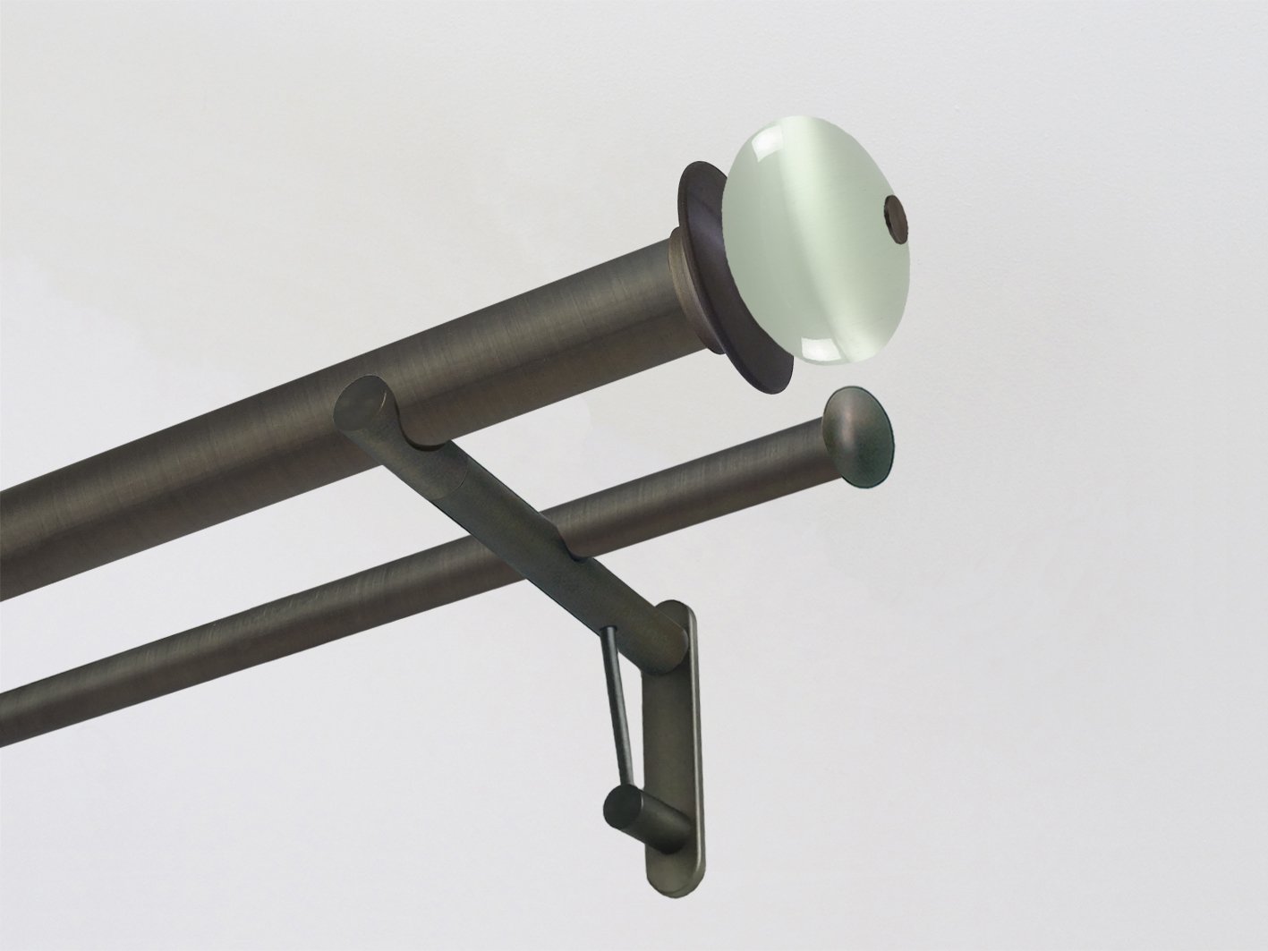 30mm diameter double brushed bronze curtain pole set with opal moonstone finials, antique brass curtain pole, traditional, classic, modern