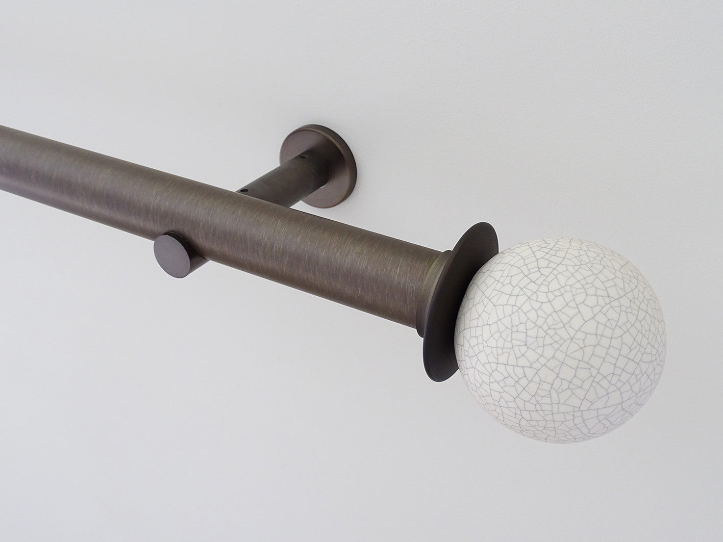 30mm diameter brushed bronze curtain pole collection with ceramic Crackle finials, antique brass curtain pole, traditional, classic, modern