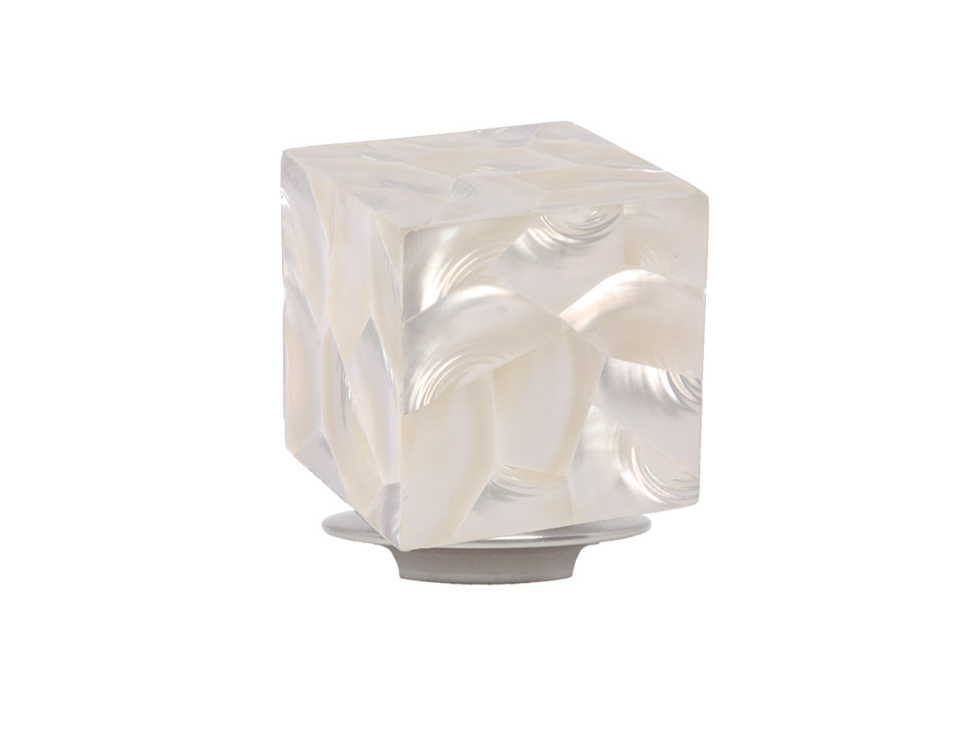 Designer curtain pole finial | Troca Satin white riva cube shell with steel plate