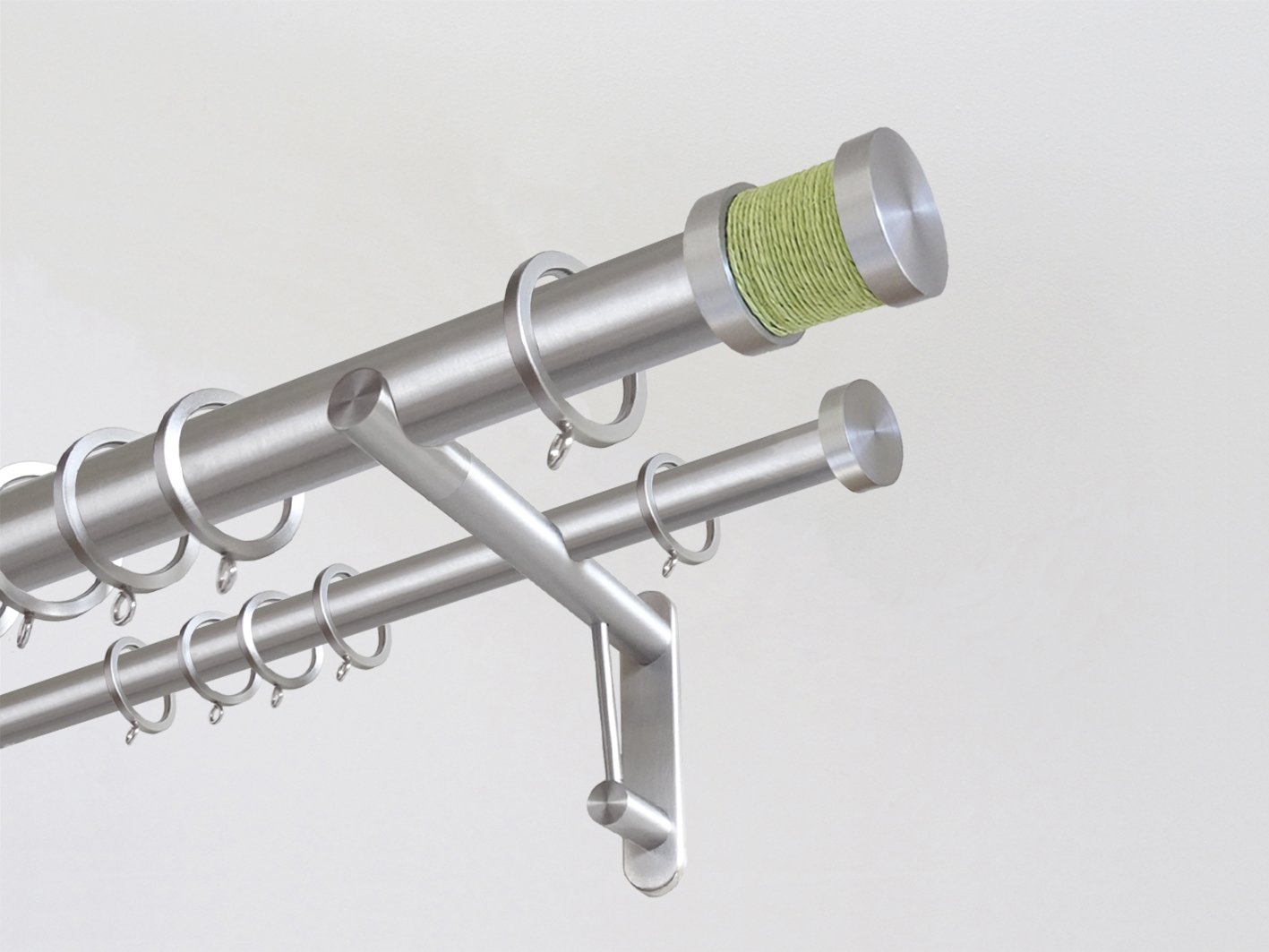 30mm diameter double stainless steel curtain pole with avocado groove finials