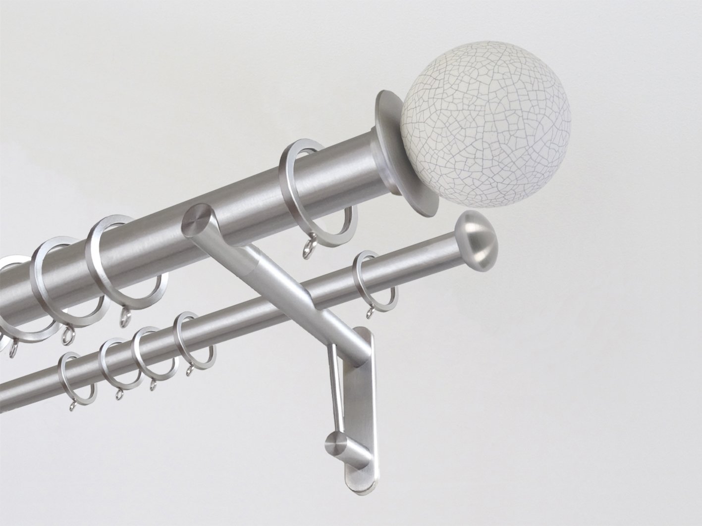 30mm diameter double stainless steel curtain pole set with ceramic crackle ball finials