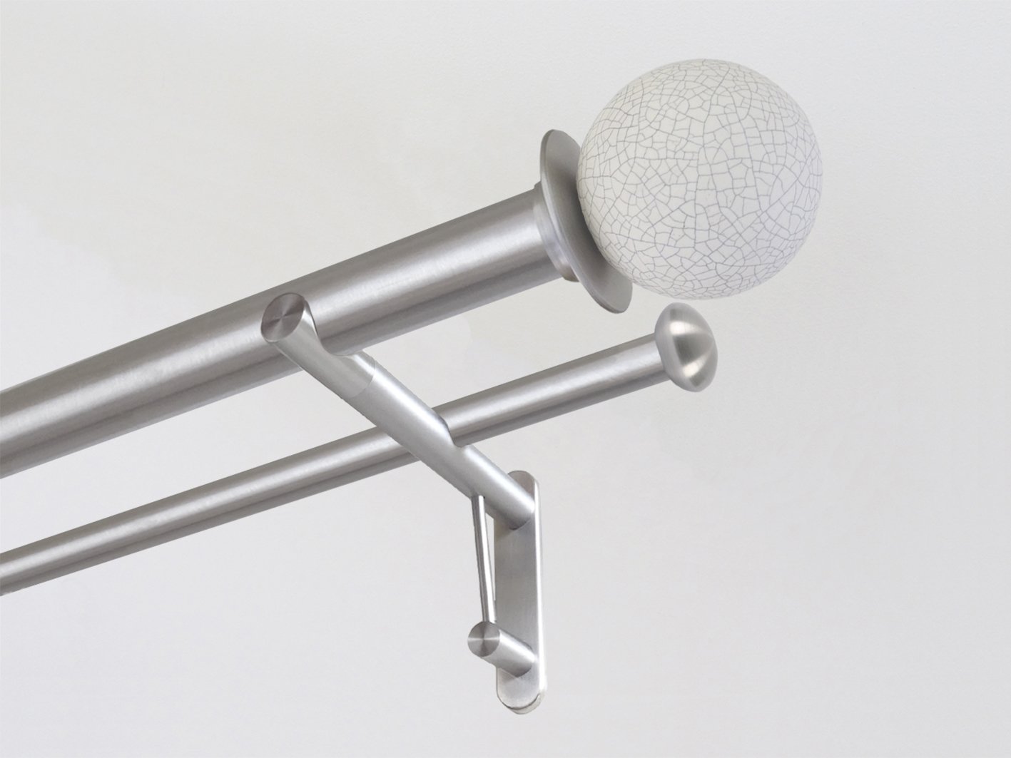 30mm diameter double stainless steel curtain pole set with ceramic crackle ball finials