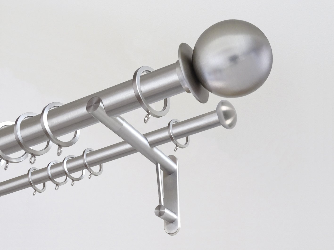 30mm stainless steel double curtain pole set with steel metal ball finials