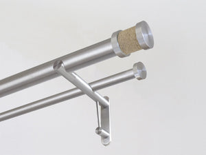 30mm diameter stainless steel double curtain pole system with Groove finials in "oat"