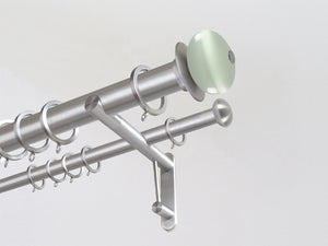 30mm diameter stainless steel double curtain pole system with Glass Moonstone finials in Opal