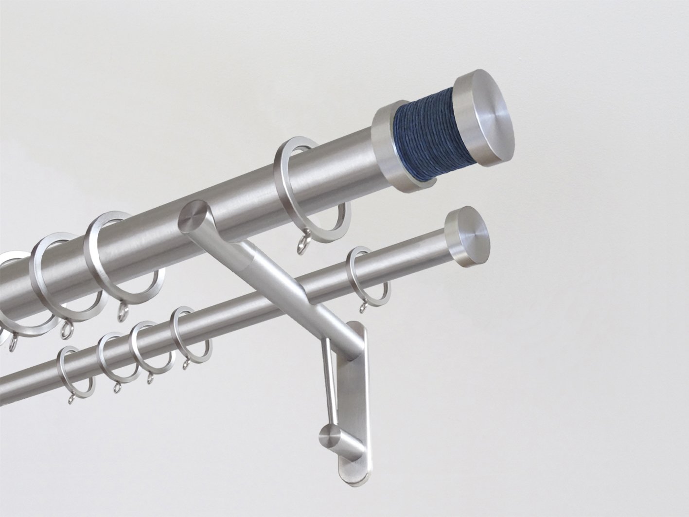 30mm diameter stainless steel double curtain pole system with orca twine Groove finials