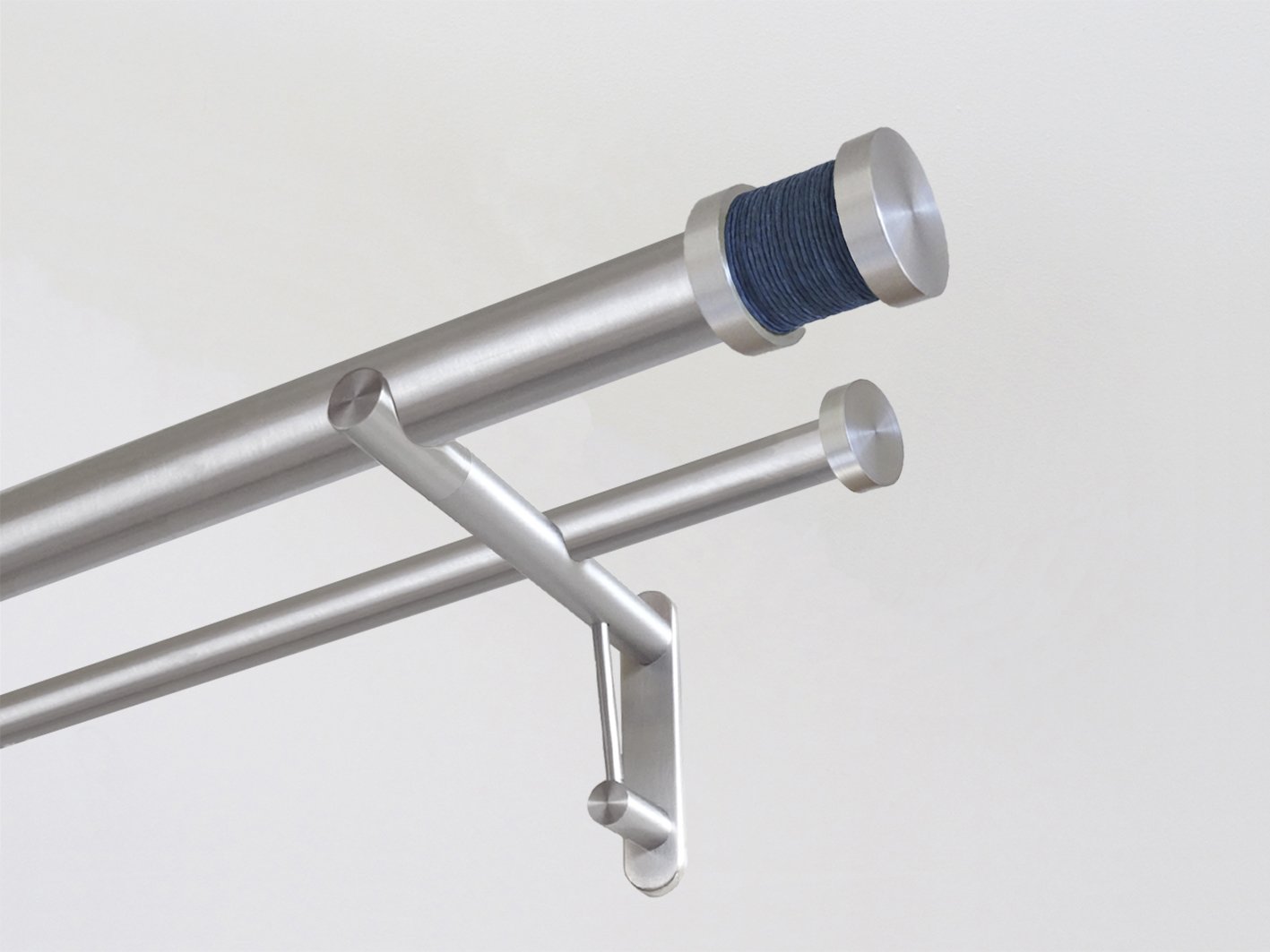 30mm diameter stainless steel double curtain pole system with orca twine Groove finials