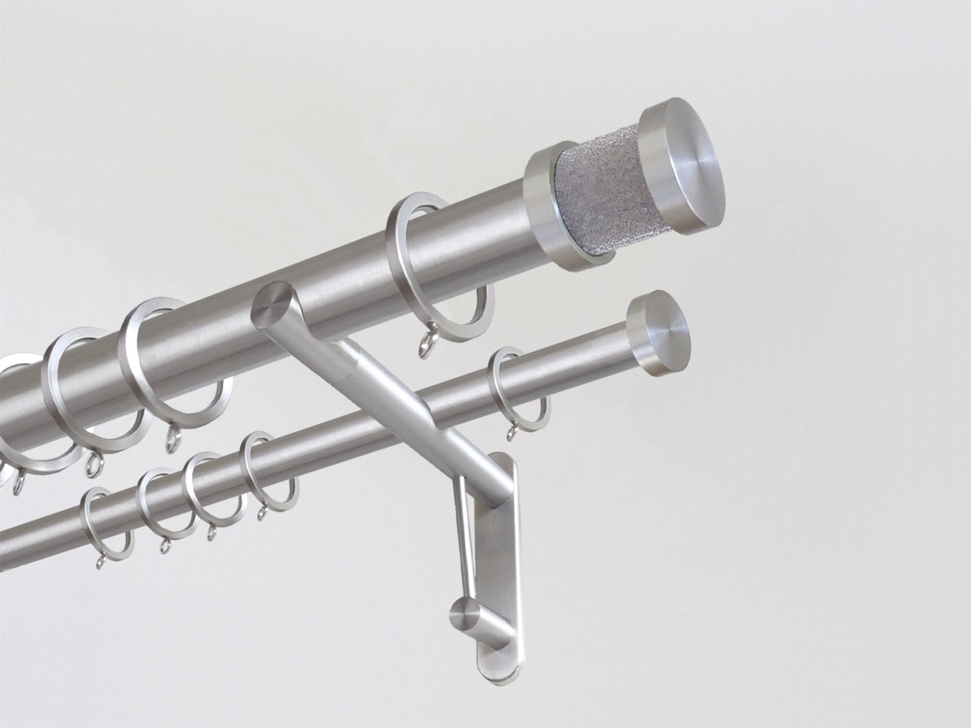 30mm diameter stainless steel double curtain pole system with Groove finials in "oyster"