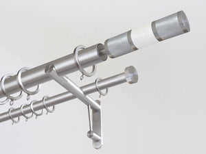 30mm diameter stainless steel double curtain pole system with Combination finials in "Winter"