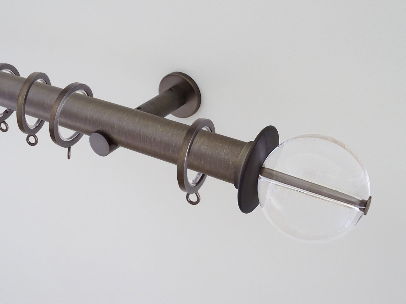 30mm diameter brushed bronze curtain pole with acrylic ball finials, antique brass curtain pole, traditional, classic, modern