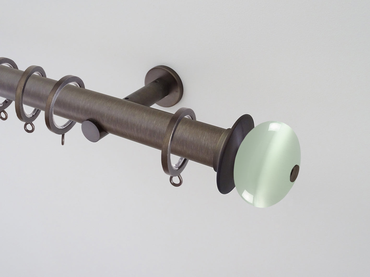 30mm diameter brushed bronze curtain pole collection with opal moonstone finials, antique brass curtain pole, traditional, classic, modern